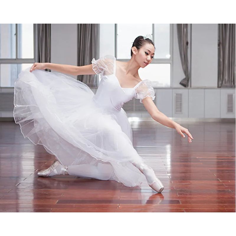 SImple Zipper back white Romantic Ballet dress with sleeves - Soft Tul Arabesque Life SImple Zipper back white Romantic Ballet dress with sleeves - Soft Tul Arabesque Life