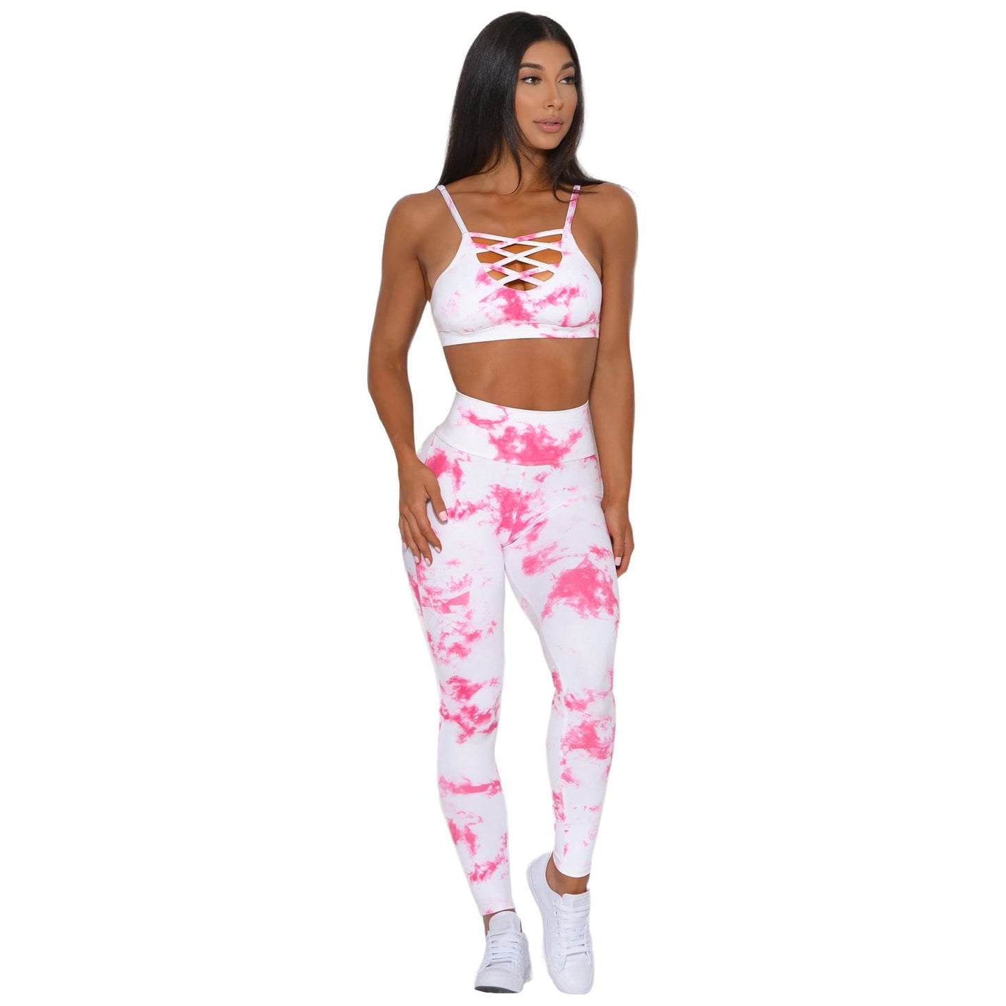 Tie-dye Summer Crisscross Sport Bra and Leggings Set
