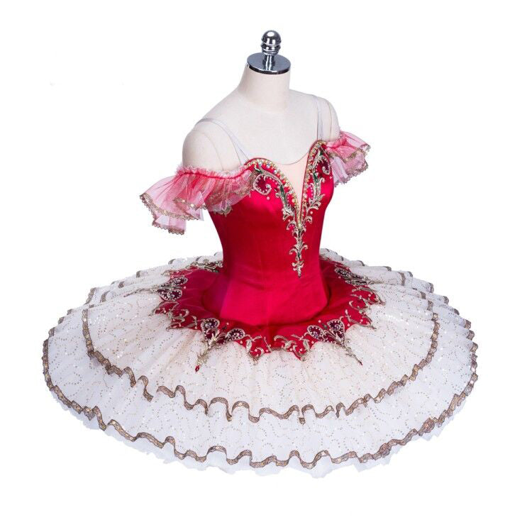 Spanish Paquita or Kitri Red and Gold Pancake Tutu - Bell Shaped or Romantic