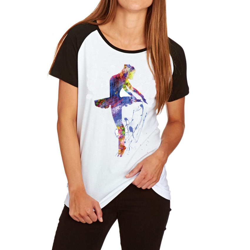 Fashion Aqua Ballerina Design Casual Loose Tees