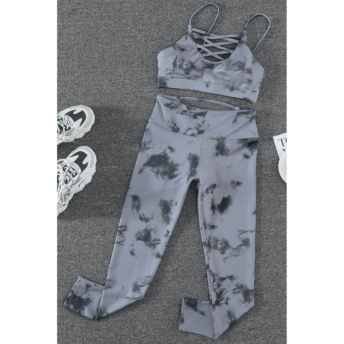 Tie-dye Summer Crisscross Sport Bra and Leggings Set