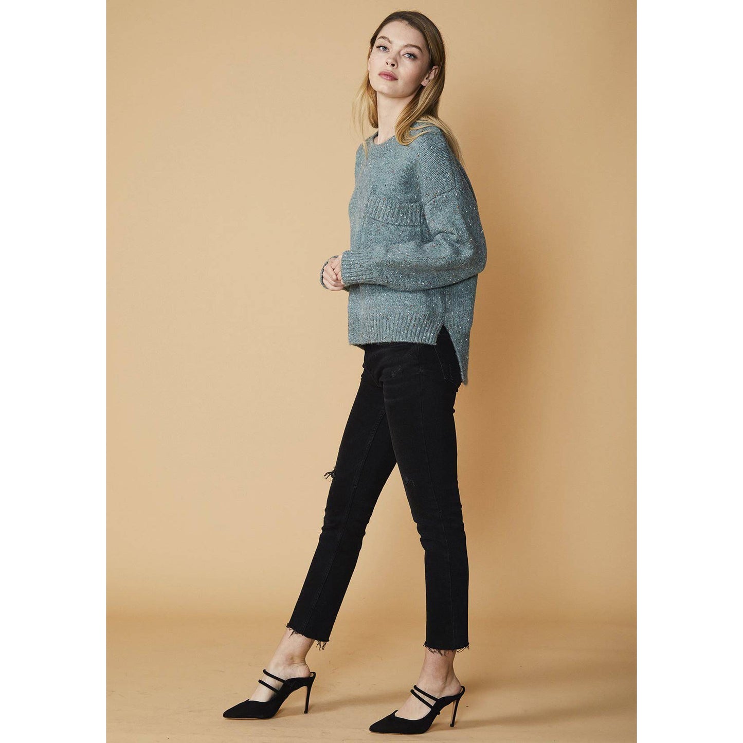 Leisure Me Day Crewneck Pocket Sage Sweater