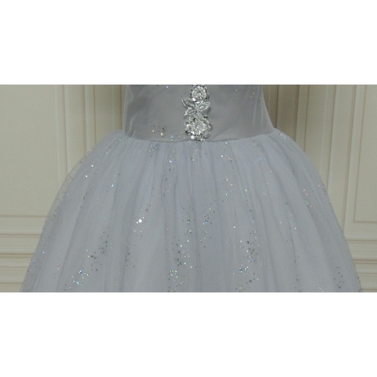 Silver Snow Ruffle Edges Ballet Tutu - Choose Sleeves Off Shoulder & Decorations