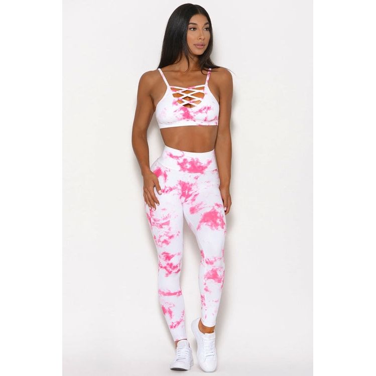 Tie-dye Summer Crisscross Sport Bra and Leggings Set