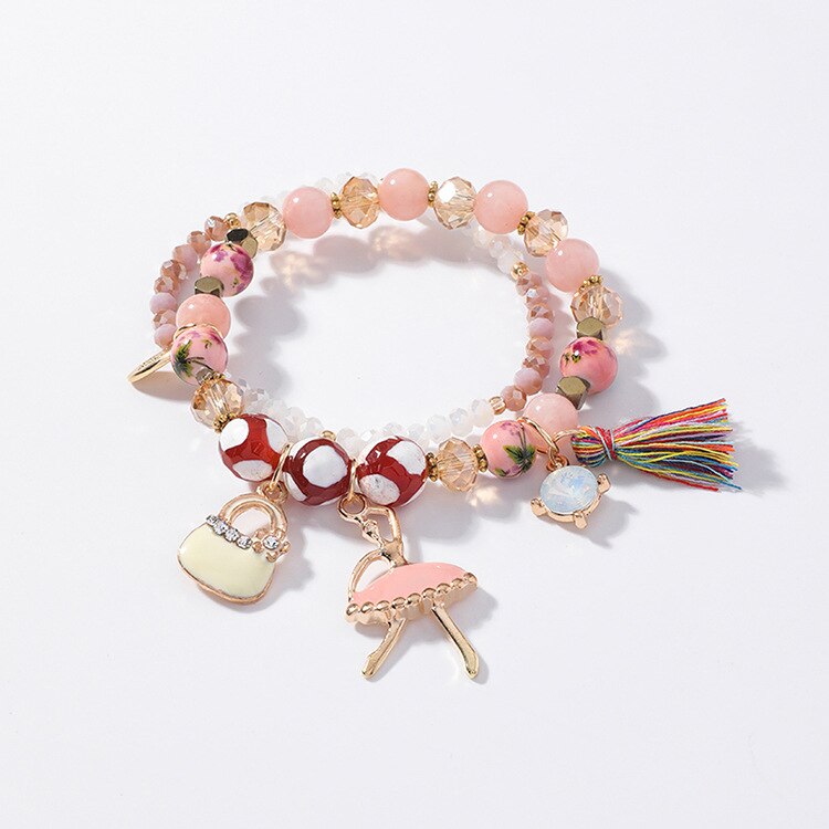 Ballet Girls Double Layer Crystal Beaded Colorful Tassel Bracelet