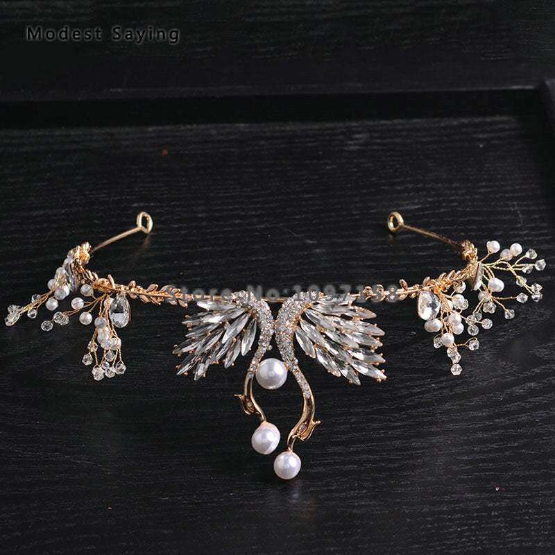 Elegant Gold Crystal Pearl Ballet Headpiece