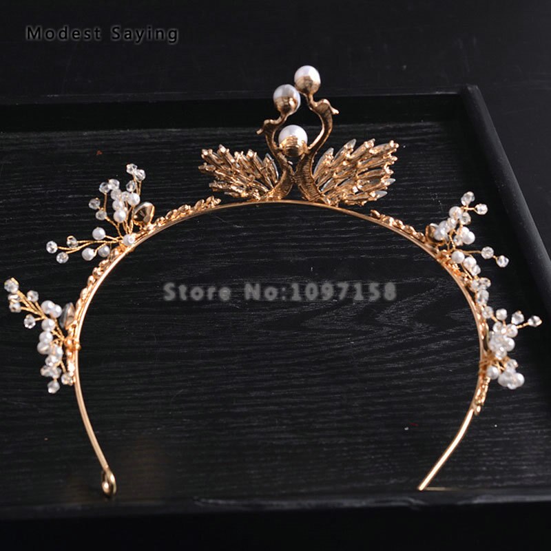 Elegant Gold Crystal Pearl Ballet Headpiece