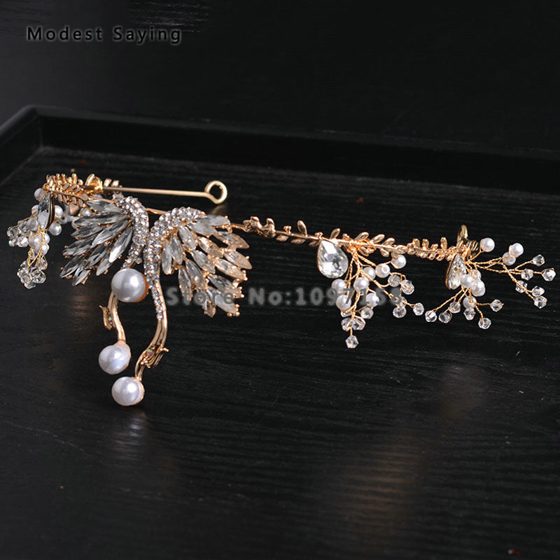 Elegant Gold Crystal Pearl Ballet  Headpiece