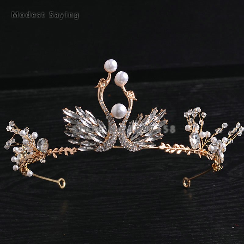 Elegant Gold Crystal Pearl Ballet Headpiece