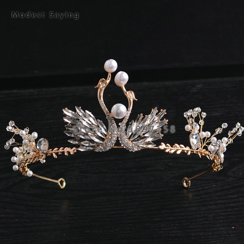 Elegant Gold Crystal Pearl Ballet Headpiece