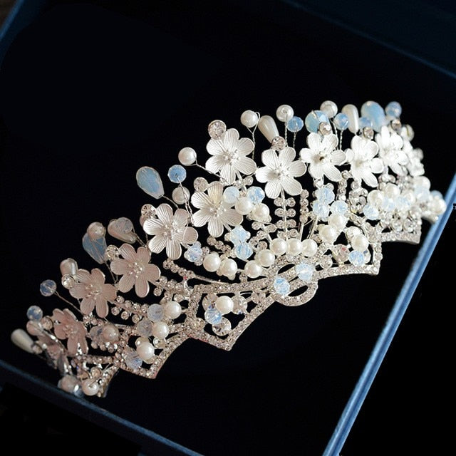 Handmade Pearl Rhinestone Flower Princess Headpiece
