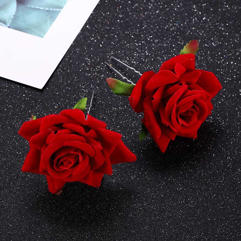 Red or White Artificial Rose Flower Hair Pin