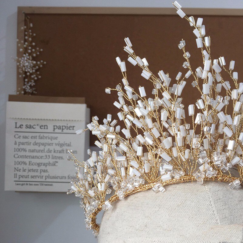 Luxury Trendy Full Crystal Beads Tall Tiara