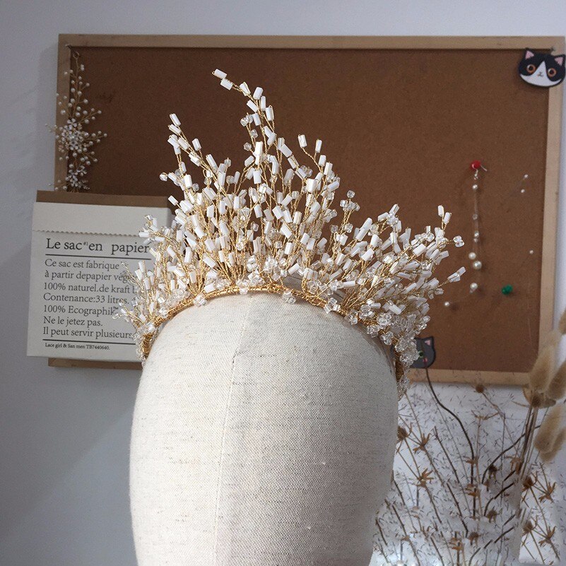 Luxury Trendy Full Crystal Beads Tall Tiara