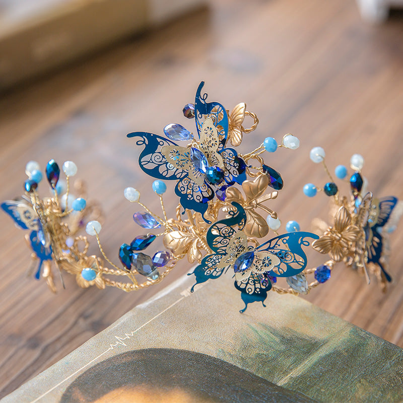 Unique Design Baroque Blue Butterfly Crown Headpiece