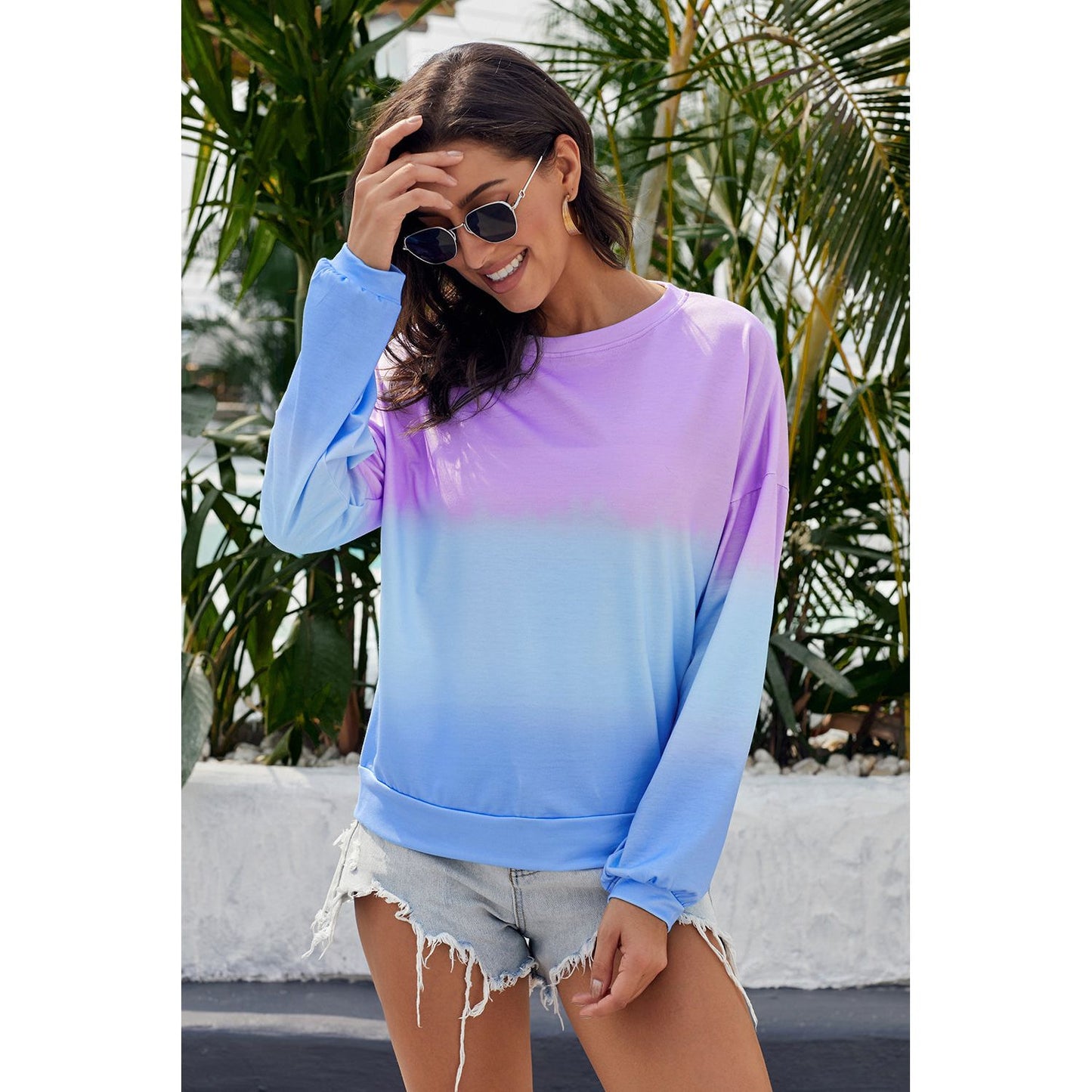 Bahama Purple Blue Color Block Tie Dye Pullover Sweatshirt