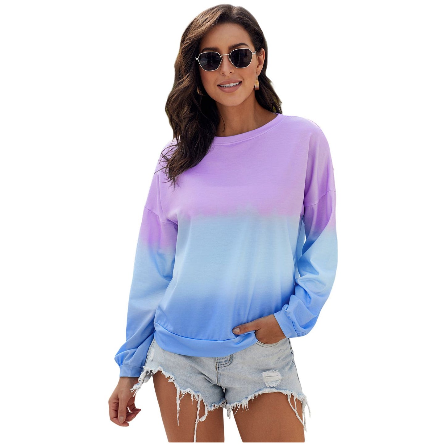 Bahama Purple Blue Color Block Tie Dye Pullover Sweatshirt