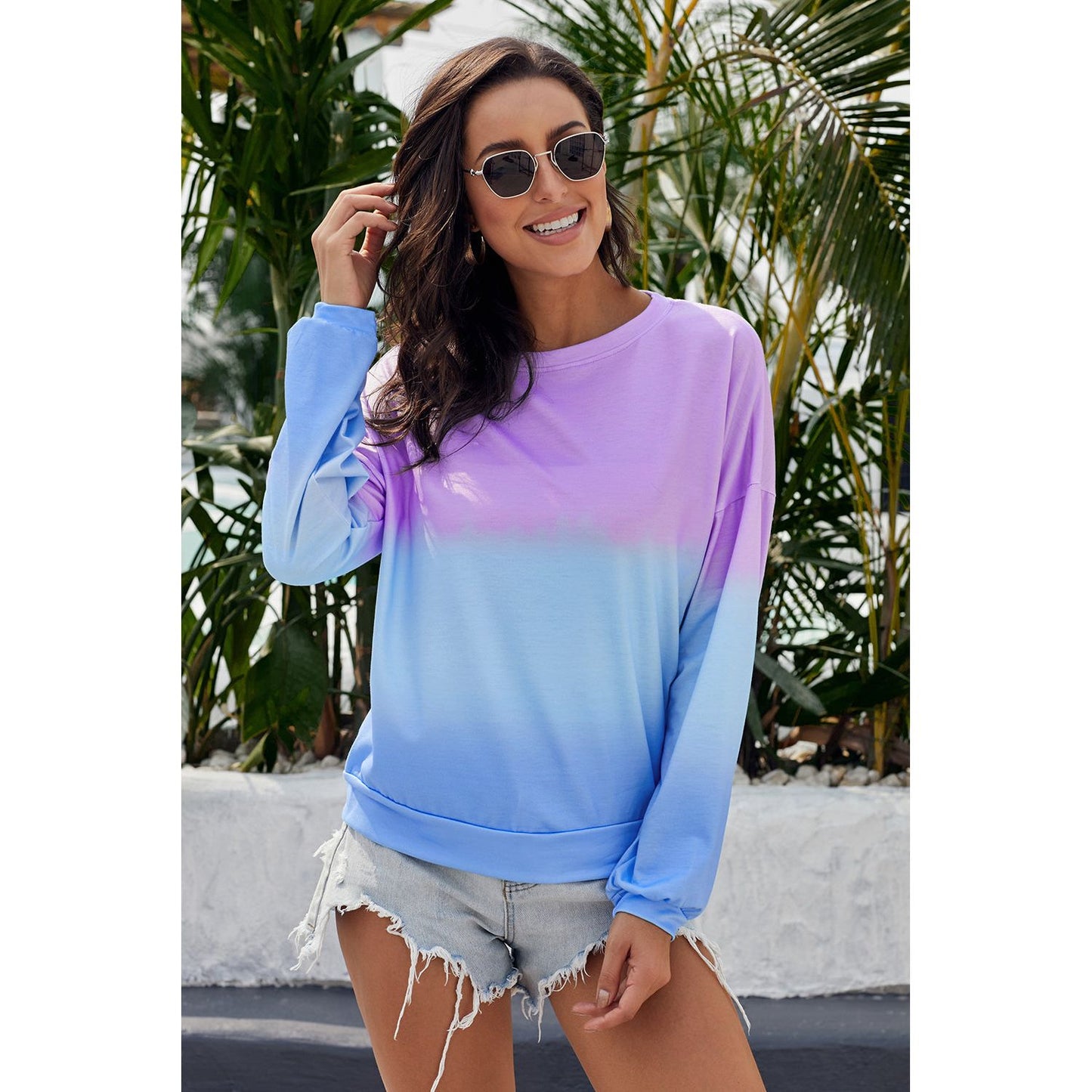 Bahama Purple Blue Color Block Tie Dye Pullover Sweatshirt