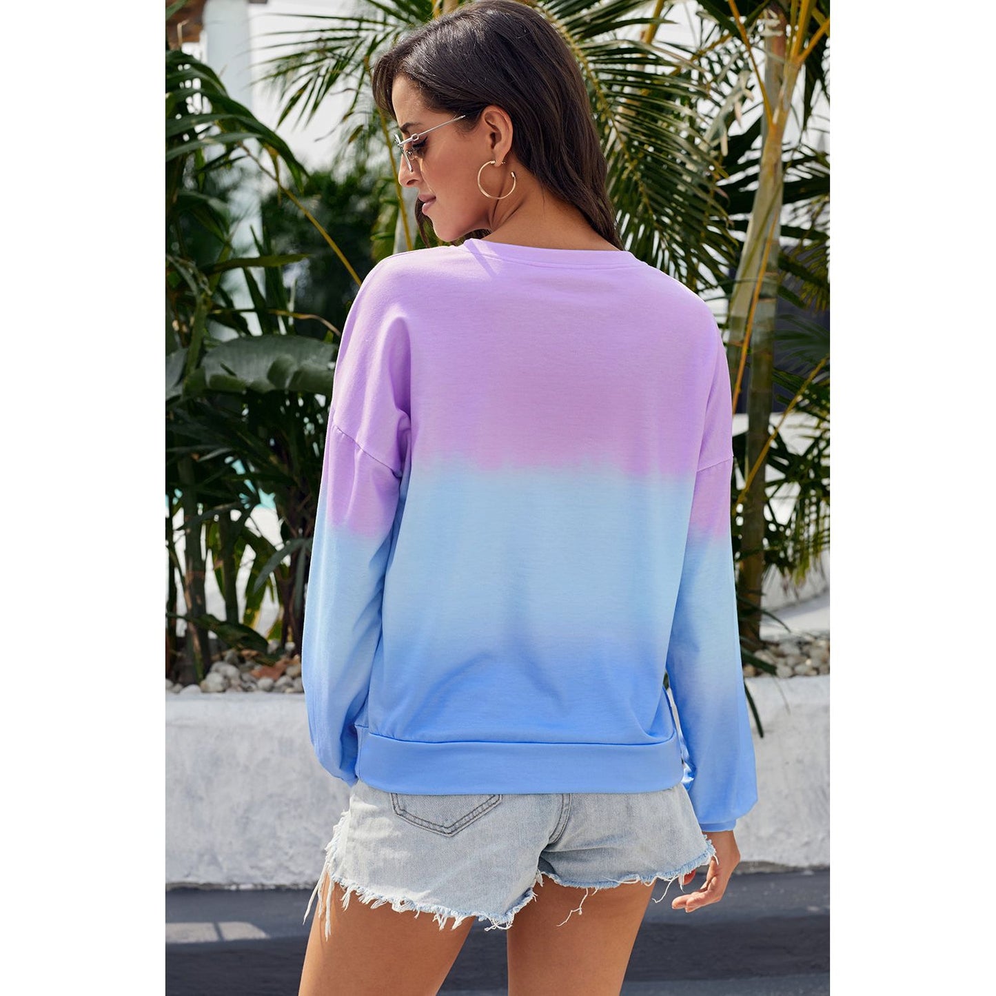 Bahama Purple Blue Color Block Tie Dye Pullover Sweatshirt