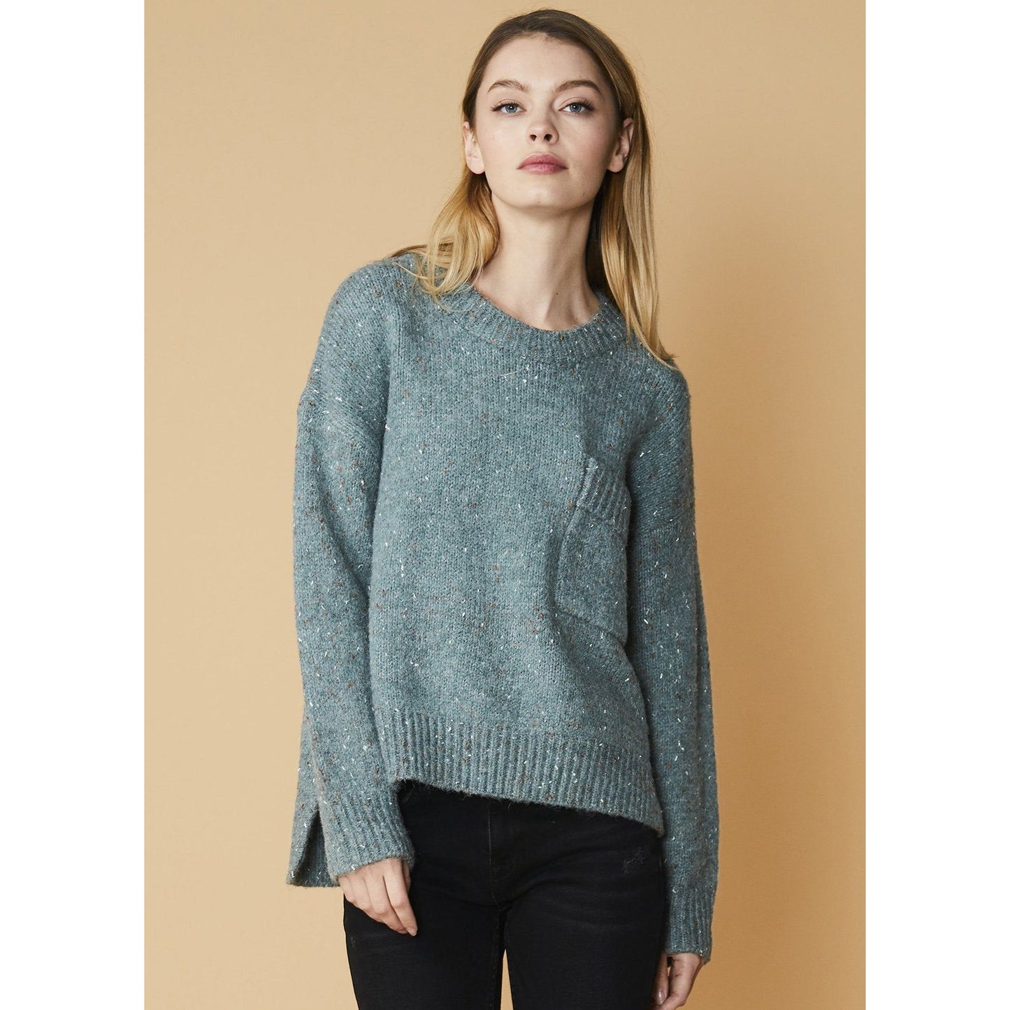 Leisure Me Day Crewneck Pocket Sage Sweater