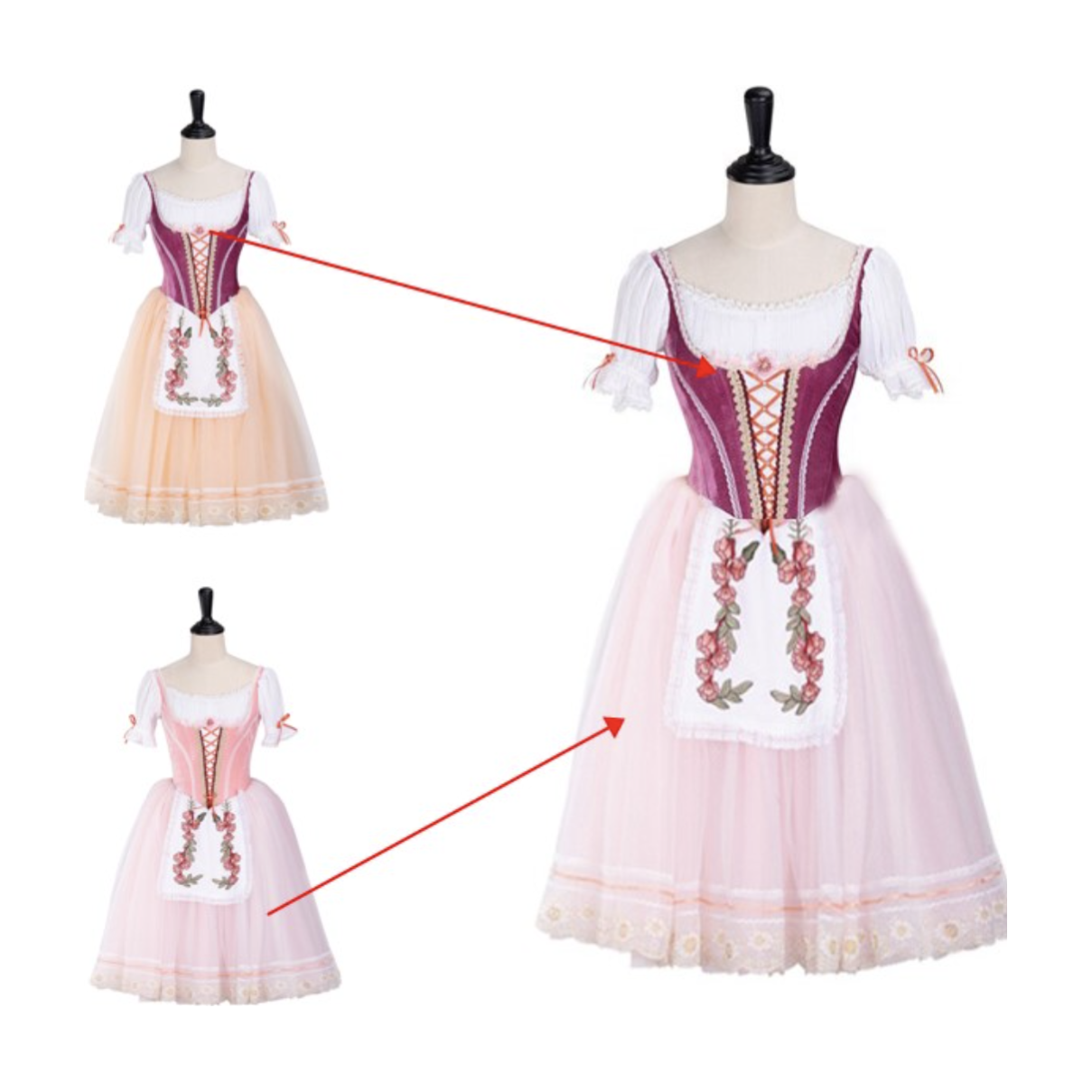 Accents Romantic Peasant Tutu Pink or Burgundy , Blue, Yellow, Red.