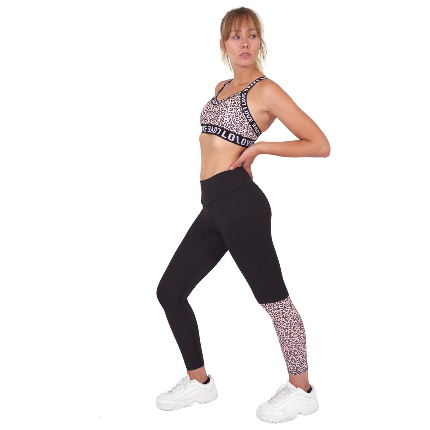 Fashion Leggings & Sports Bra Set - Black & Leopard Print