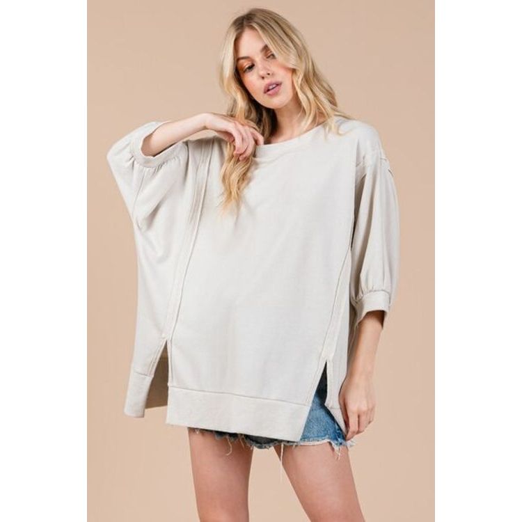 Ces Femme Side Slit Drop Shoulder Puff Sleeve Sweatshirt