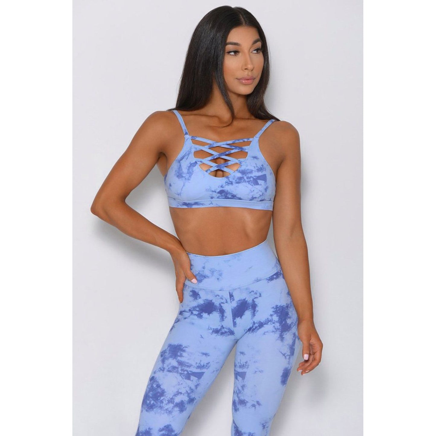 Tie-dye Summer Crisscross Sport Bra and Leggings Set