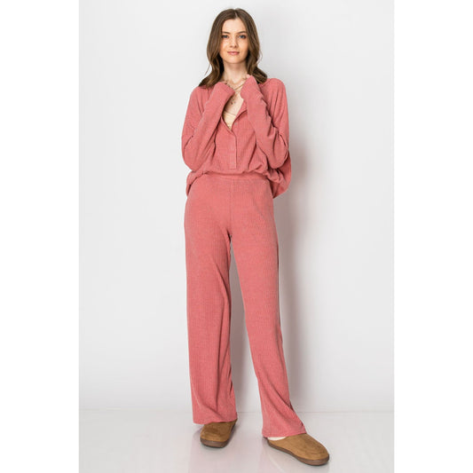 Easy Time Ribbed Knit Snap Button Long Sleeve Set