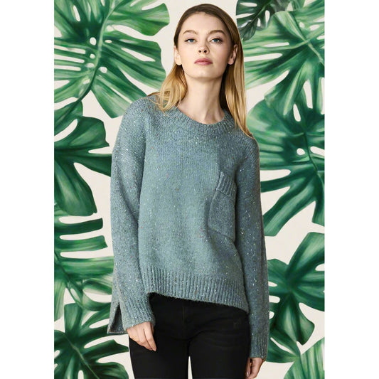 Leisure Me Day Crewneck Pocket Sage Sweater