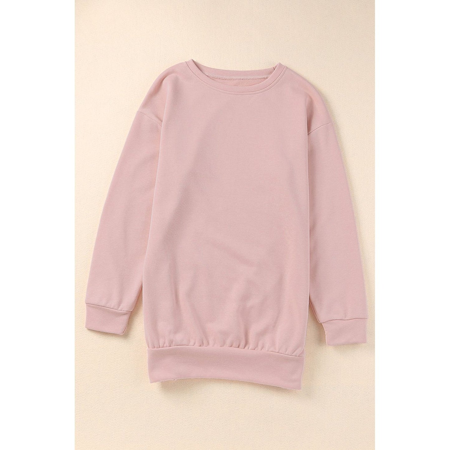 Pink Summer Crew Neck Slit Buttons Sweatshirt