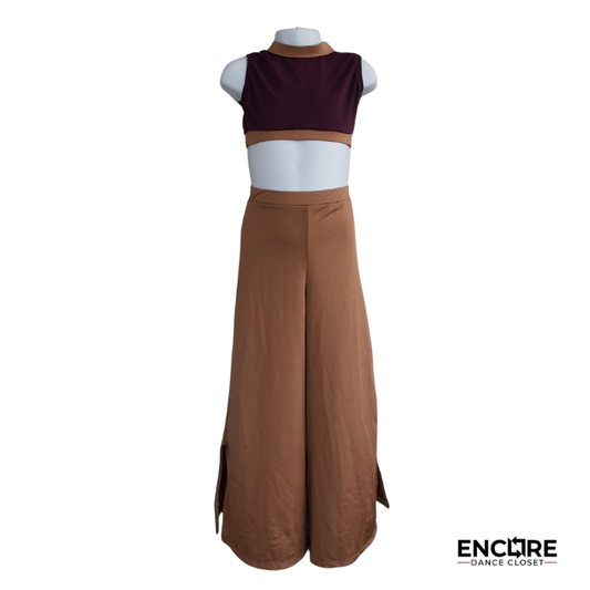 Maroon & Caramel Two-Piece Wide-Leg Set