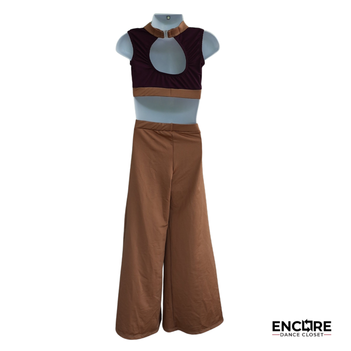 Maroon & Caramel Two-Piece Wide-Leg Set