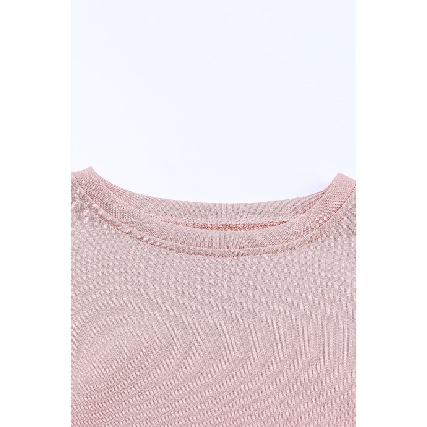 Pink Summer Crew Neck Slit Buttons Sweatshirt