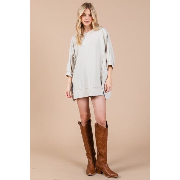 Ces Femme Side Slit Drop Shoulder Puff Sleeve Sweatshirt