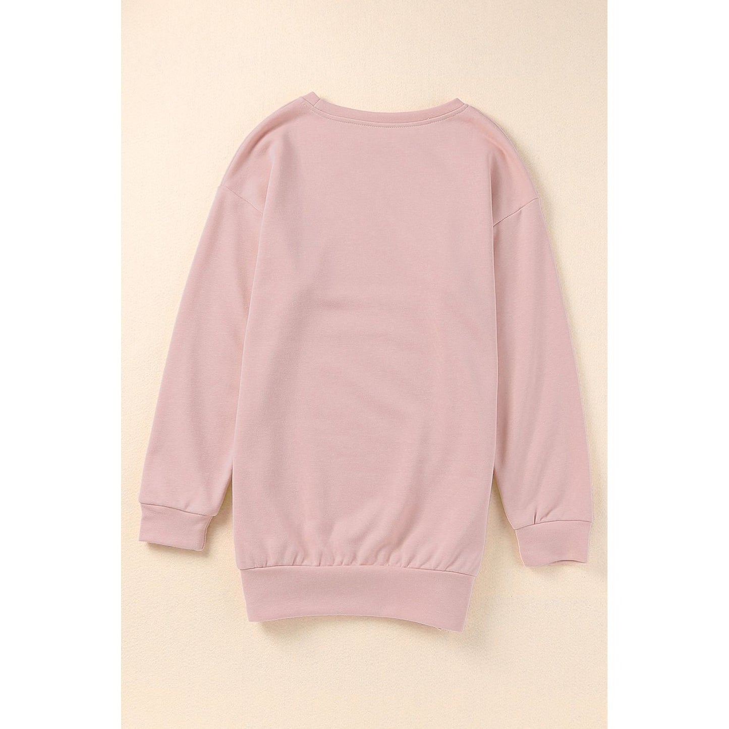 Pink Summer Crew Neck Slit Buttons Sweatshirt