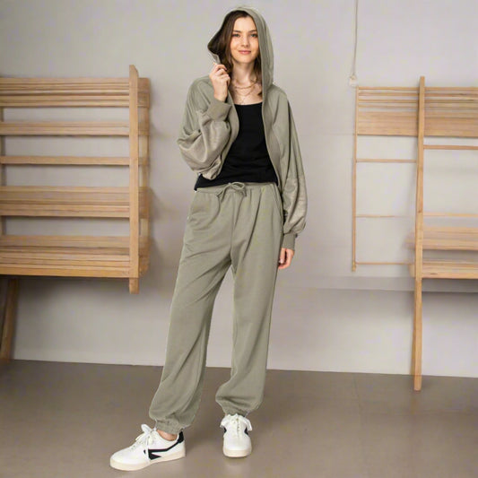 Leisure Fun Hooded Bolero Long Sleeve Shrug Cardigan Jogger Set