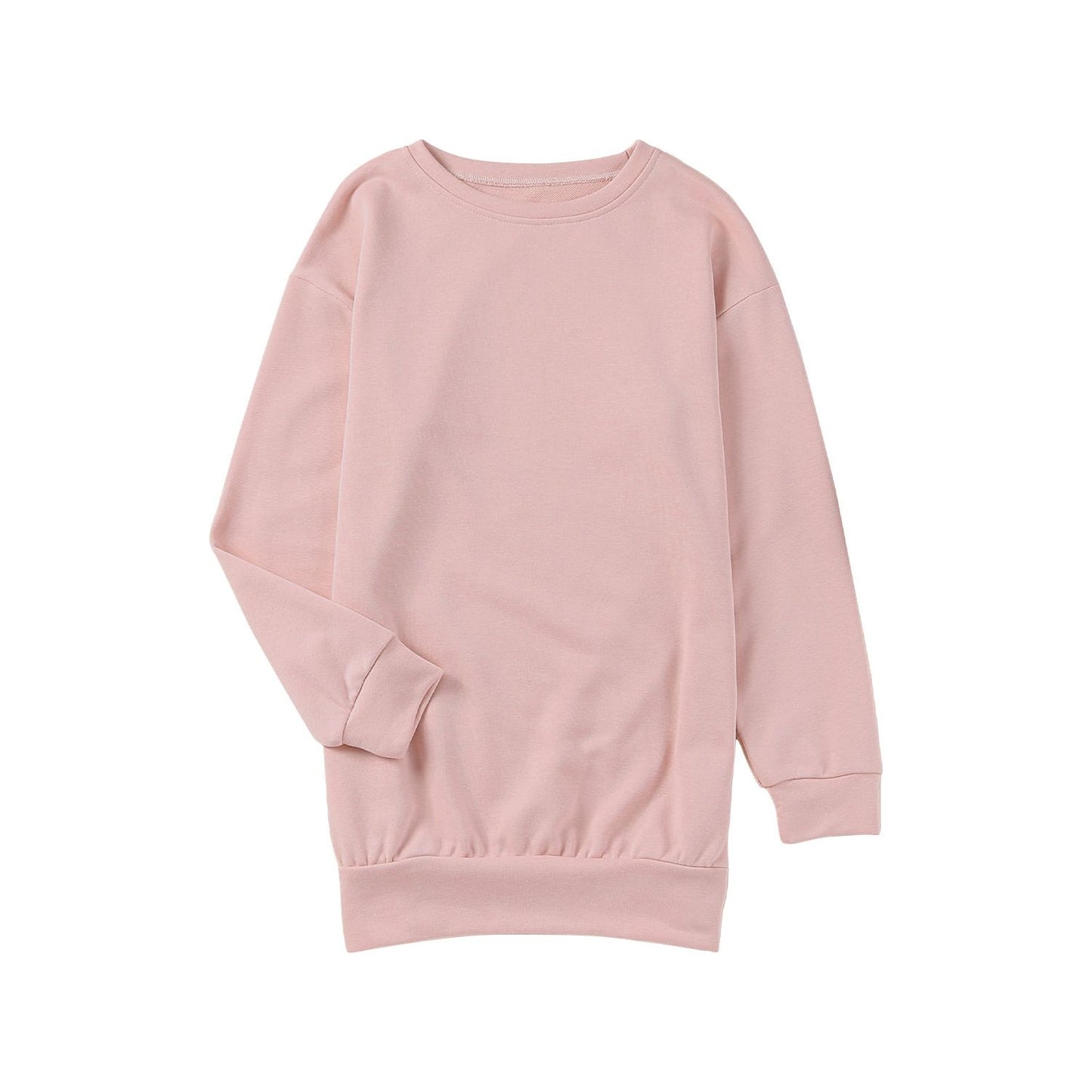Pink Summer Crew Neck Slit Buttons Sweatshirt