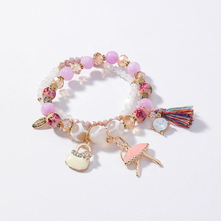 Ballet Girls Double Layer Crystal Beaded Colorful Tassel Bracelet