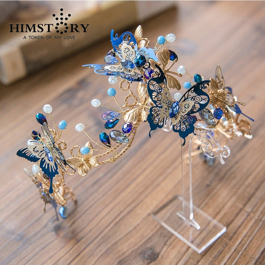 Unique Design Baroque Blue Butterfly Crown Headpiece