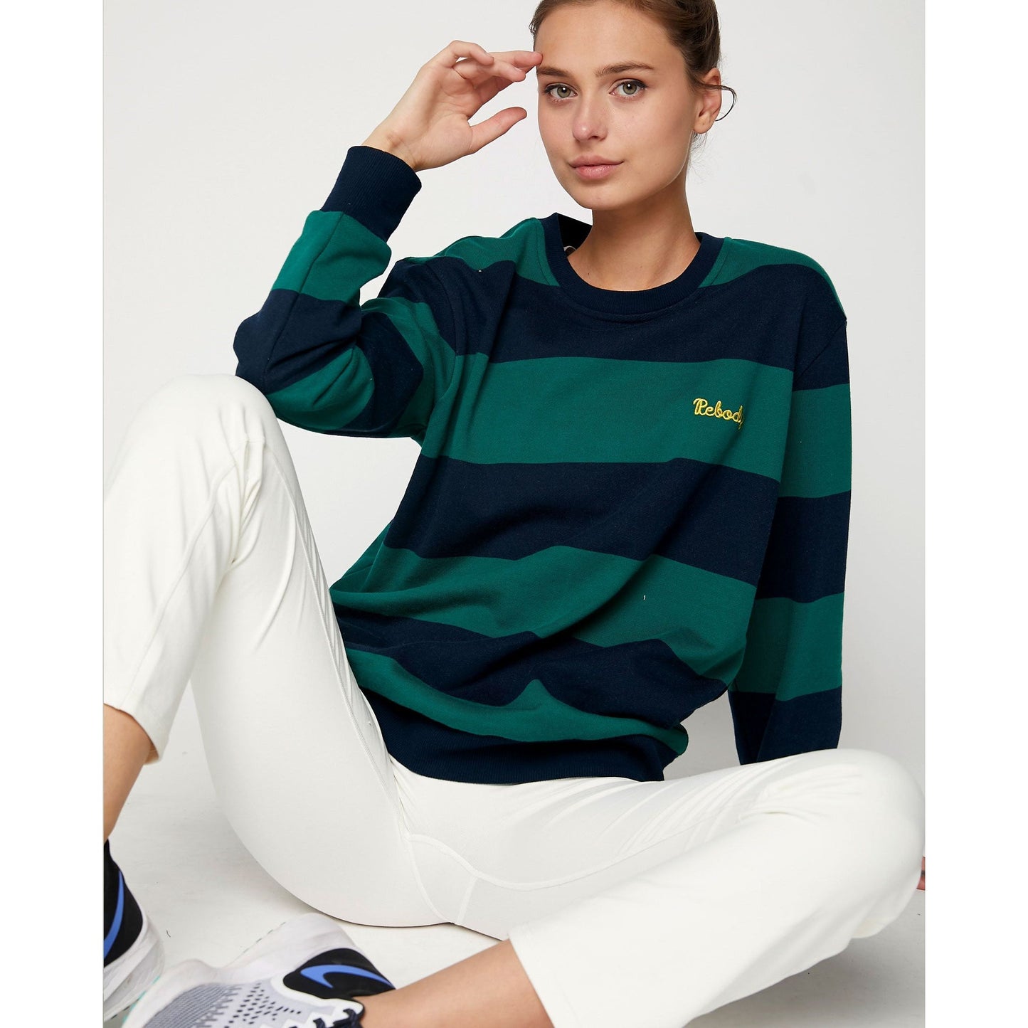 Embroidered Leisure Striped Sweatshirt - Sustainable