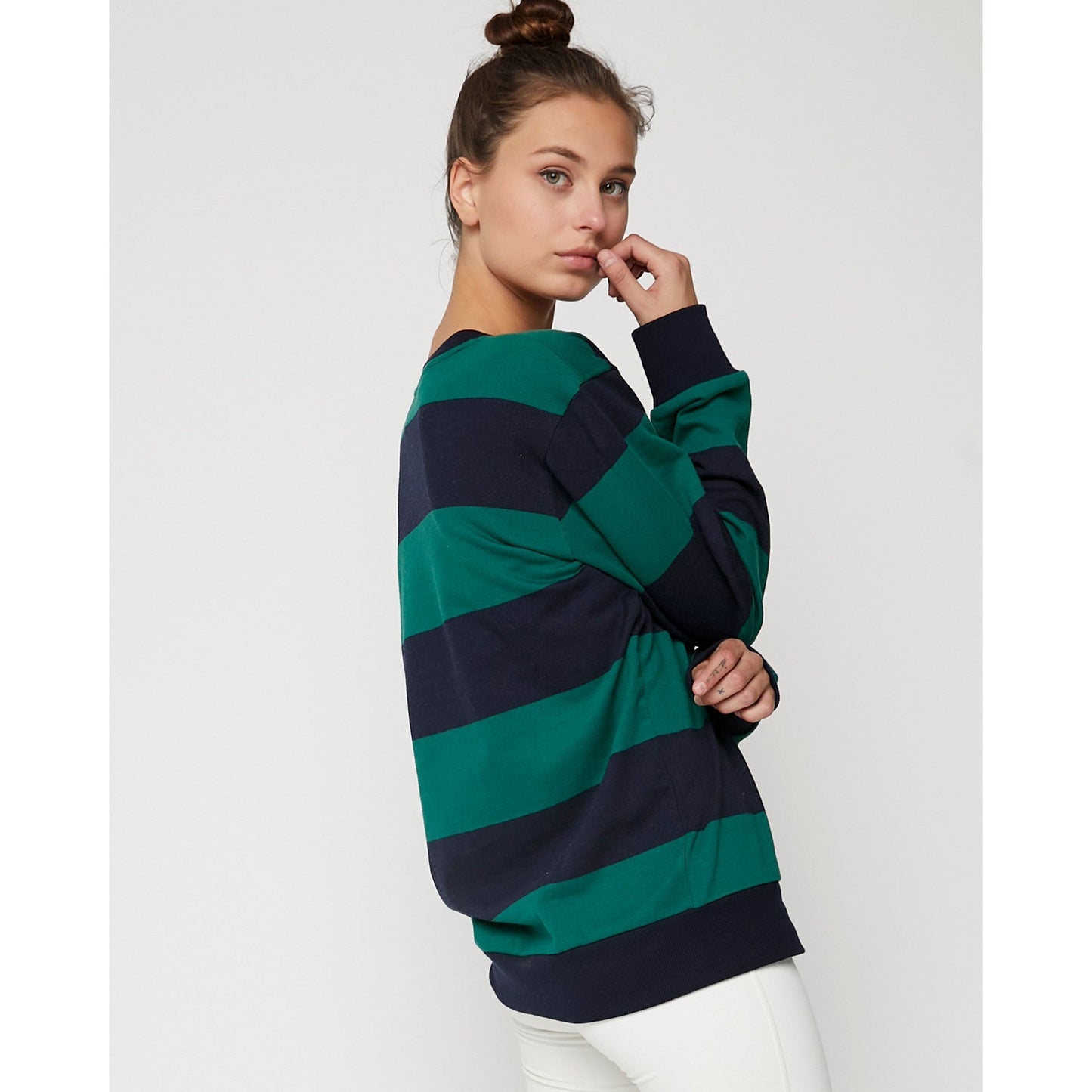Embroidered Leisure Striped Sweatshirt - Sustainable