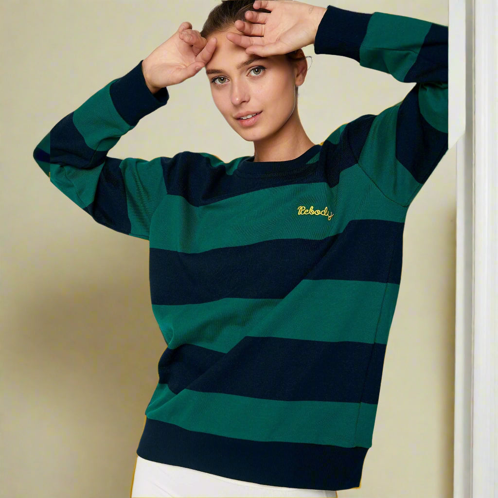 Embroidered Leisure Striped Sweatshirt - Sustainable