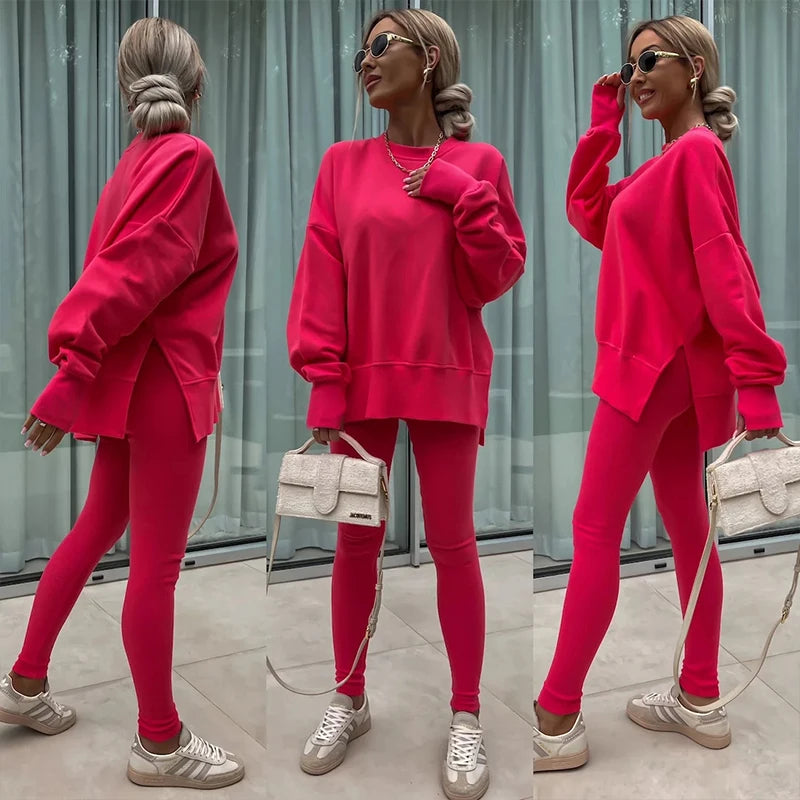Women's Long Sleeve Solid Color Fashion Fitness Set
