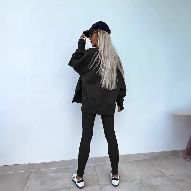 Women's Long Sleeve Solid Color Fashion Fitness Set