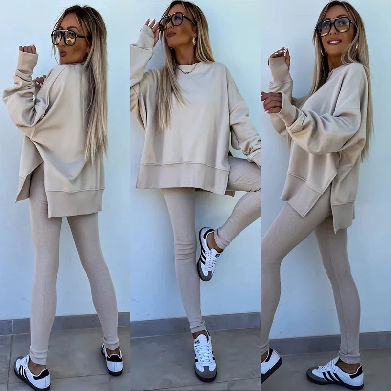Women's Long Sleeve Solid Color Fashion Fitness Set