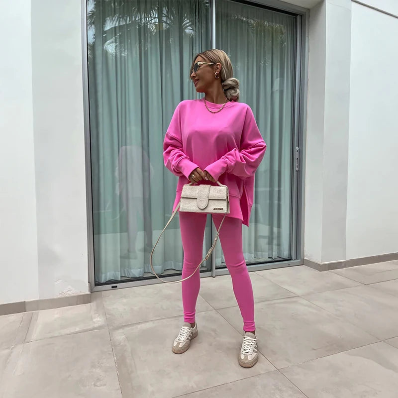 Women's Long Sleeve Solid Color Fashion Fitness Set