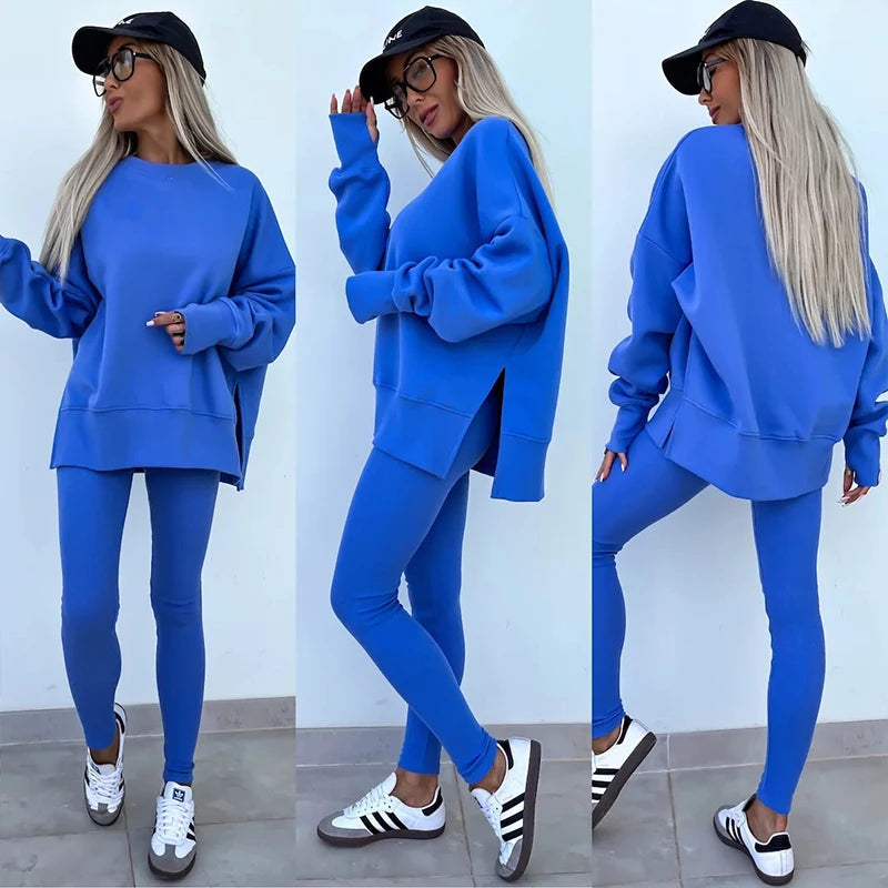 Women's Long Sleeve Solid Color Fashion Fitness Set