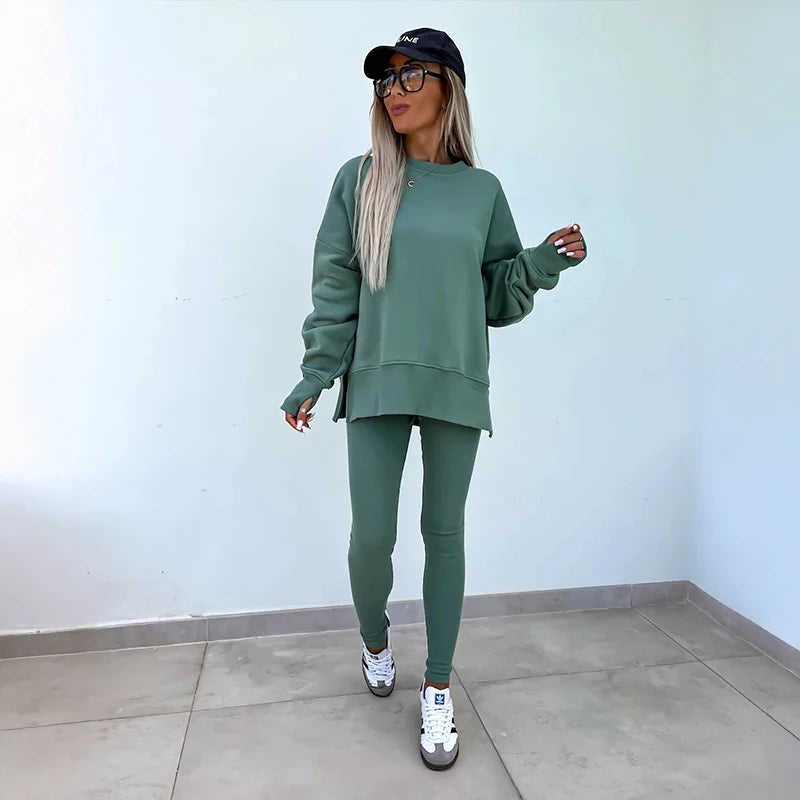 Women's Long Sleeve Solid Color Fashion Fitness Set