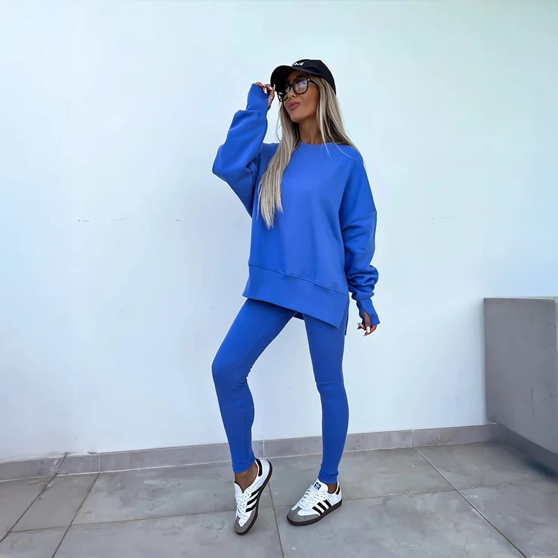 Women's Long Sleeve Solid Color Fashion Fitness Set